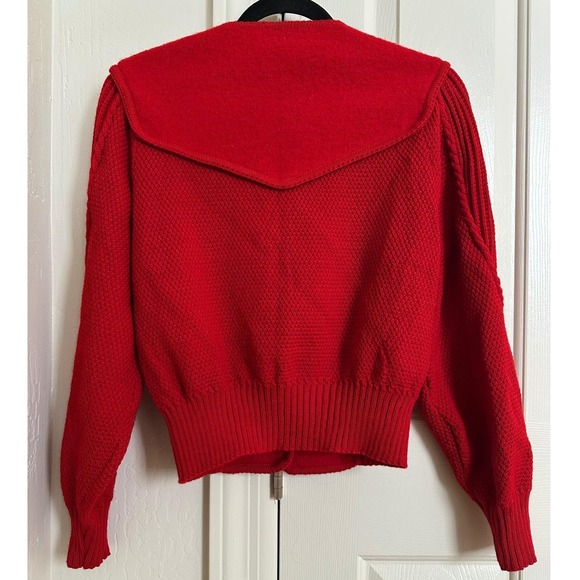 Vintage DEANS of Scotland Red 100% Wool Button Front Cardigan Sweater Medium - Picture 3 of 7
